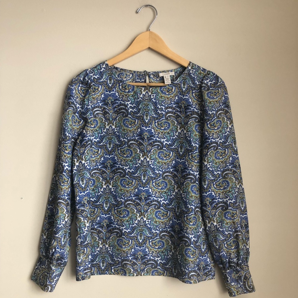 J.Crew 100% Silk Blue Paisley Print Blouse